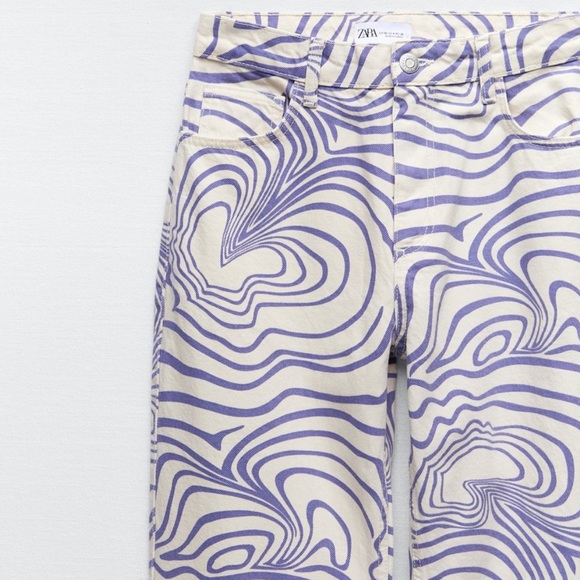 Zara White & Purple Printed Straight Leg Jeans Size 2 - Picture 8 of 11